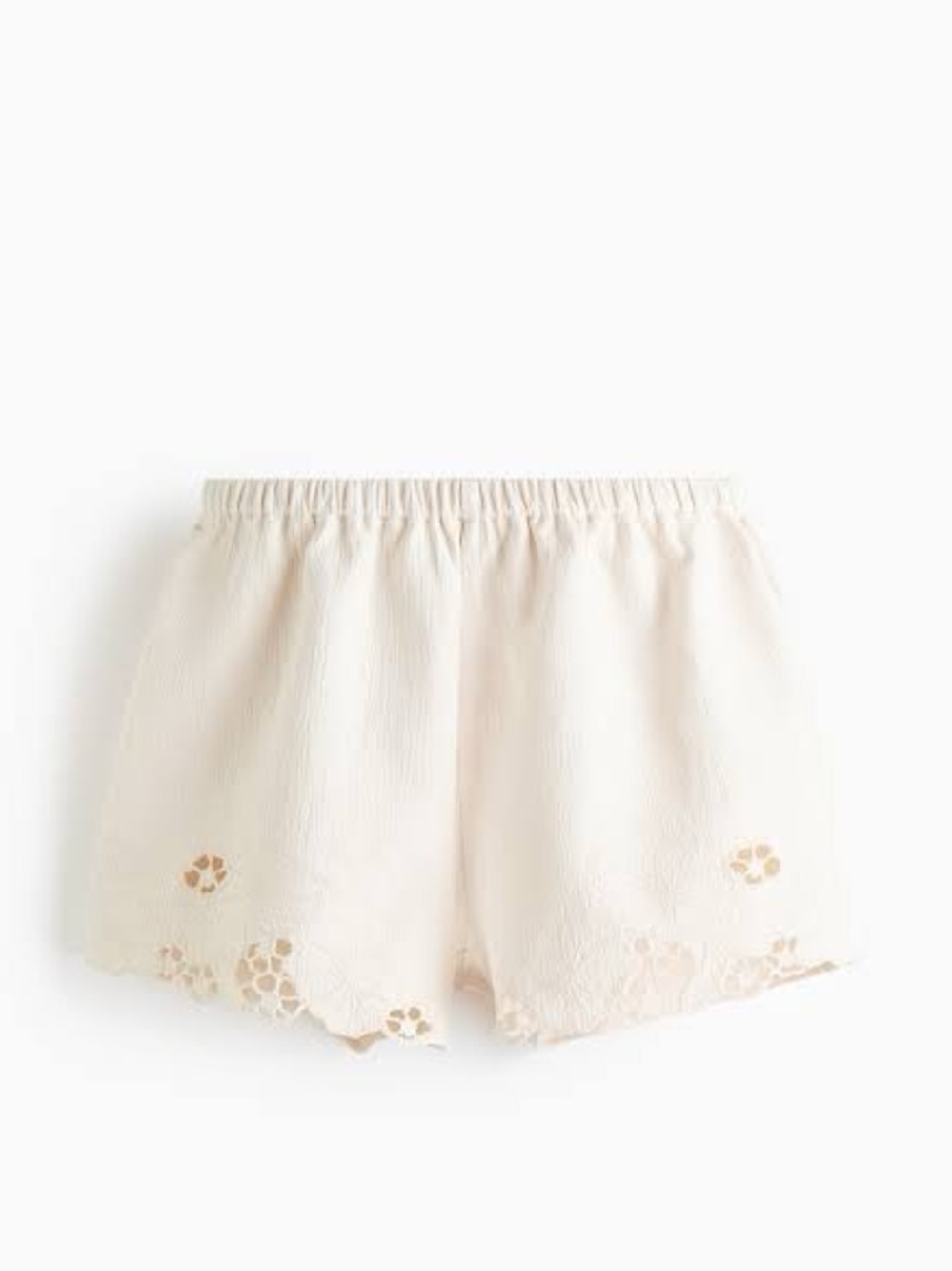 H&M Cream High-Waist Embroidered Cotton Shorts Size Large